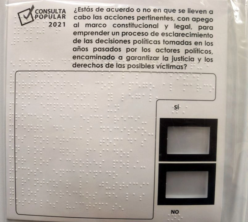 Una papeleta en lenguaje braille para participar en una Consulta Popular en Morelos, en 2021. 