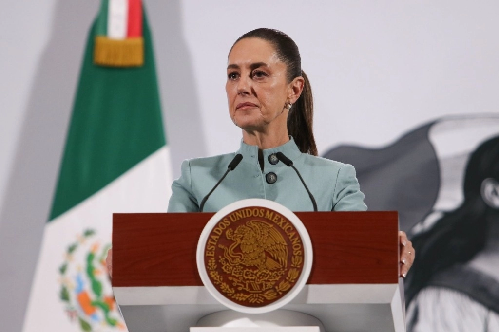 La presidenta Claudia Sheinbaum, durante su conferencia de esta mañana desde Palacio Nacional. Foto Cuartoscuro